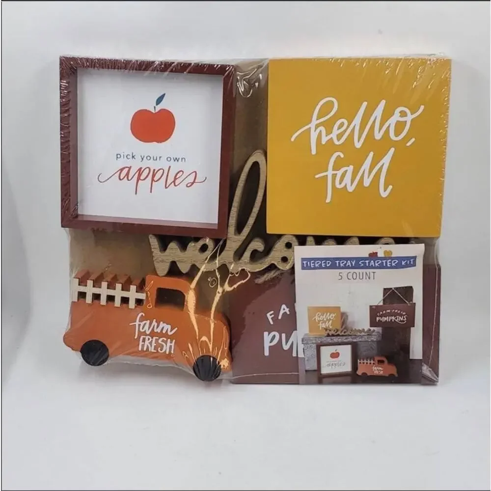 15 Pc Target Mini Tiered Tray Fall Signs Pink Pumpkins Truck Decor 3 Sets NEW